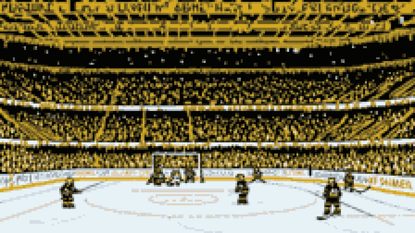 Retro 8-bit illustration: an indoor hockey arena with steep stands (AI-generated illustration)